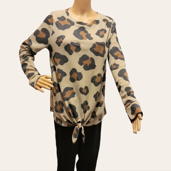 Bombom Top Large Camo Long Sleeve Waffle Weave Animal Print T31 - Picture 2 of 8